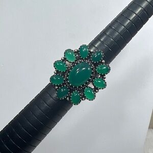 Green Onyx 925 Vintage Style synthetic Gemstone Ring size 10